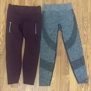 Leggings BUNDLE Burgundy and Gray Athleta and V S  PINK Active MEDIUM